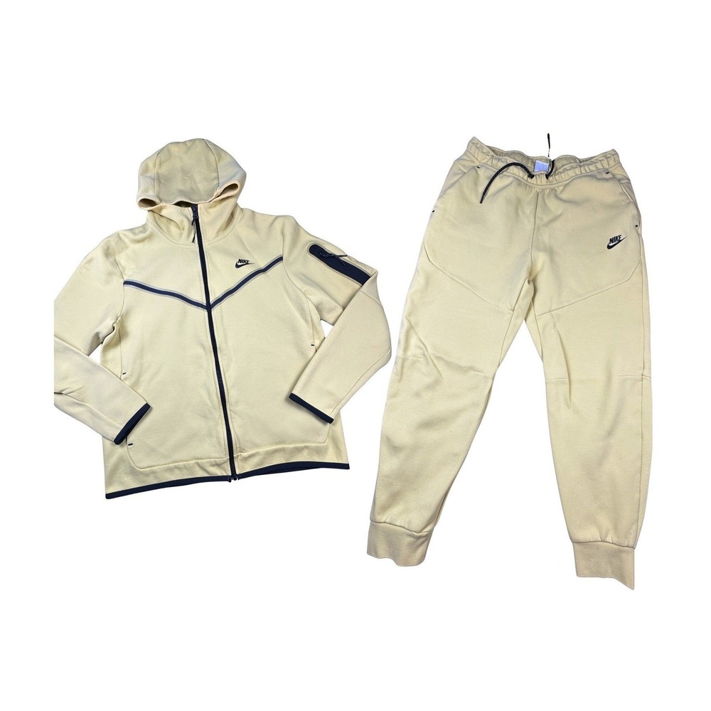 Nike Tech Windrunner Mens Light Khaki Hoodie Joggers Tracksuit Set L Athleisure